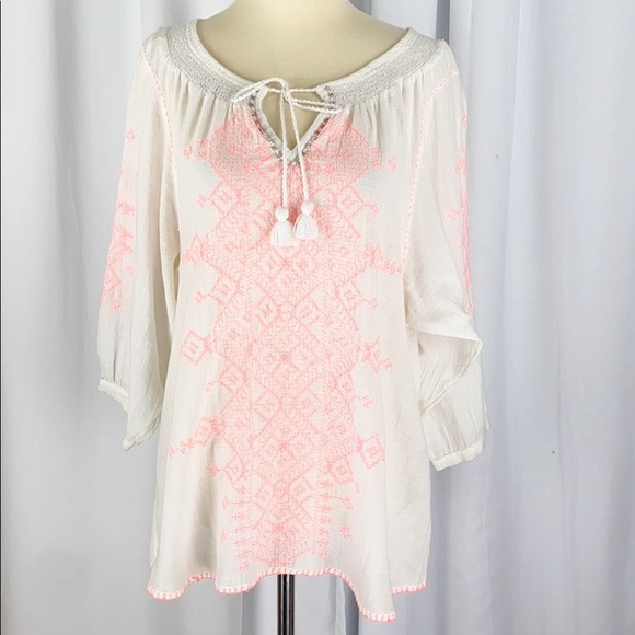 Anthropologie Maeve Neon-Stitched Peasant Blouse - Picture 2 of 8